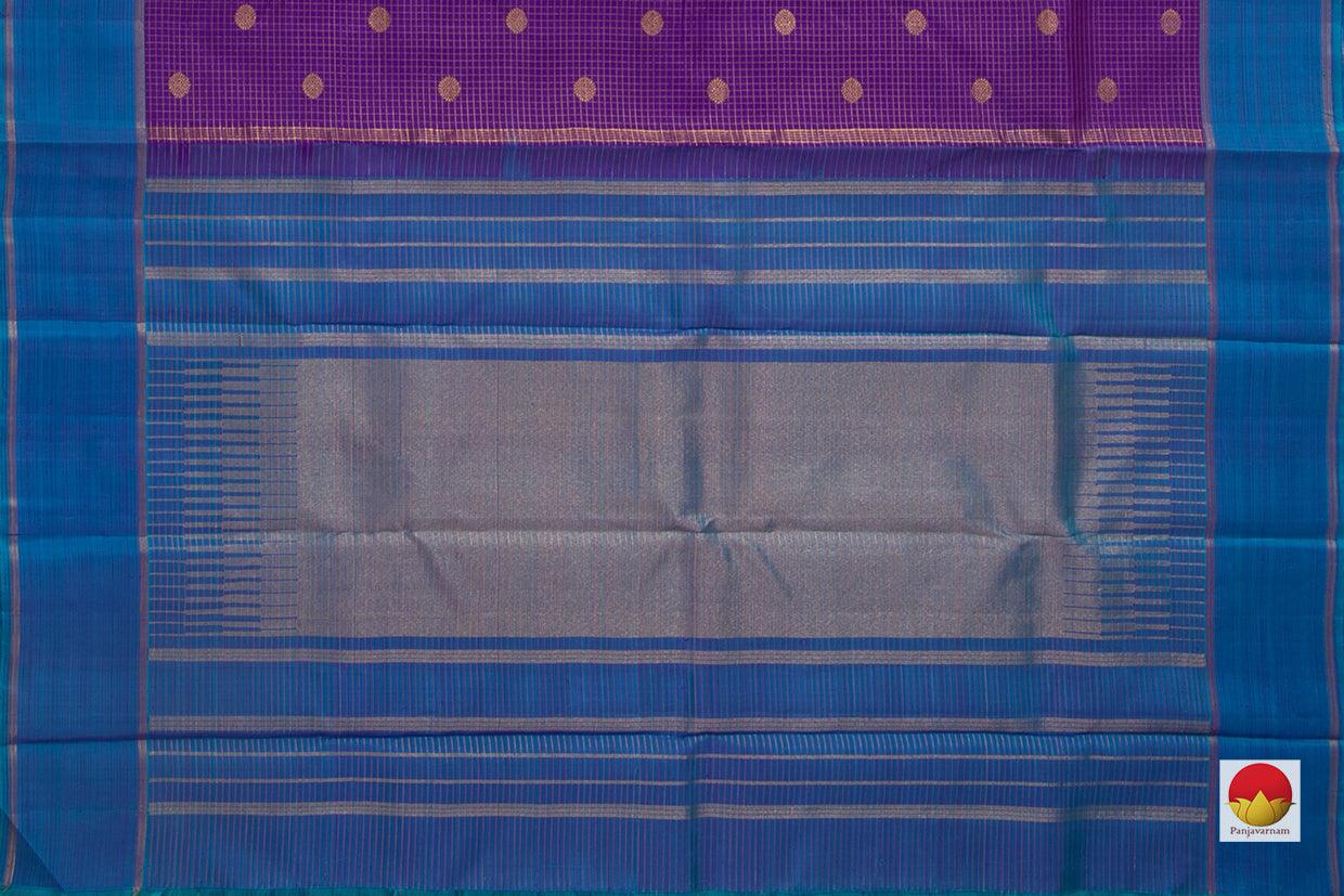 Purple Kanchipuram Silk Saree With A Contrast Blue Border Handwoven Pure Silk Pure Zari For Festive Wear PV NYC 927 - Silk Sari - Panjavarnam PV NYC 927