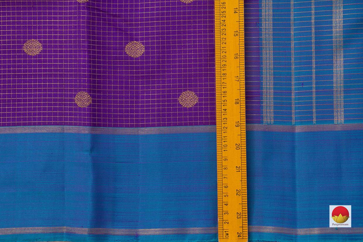 Purple Kanchipuram Silk Saree With A Contrast Blue Border Handwoven Pure Silk Pure Zari For Festive Wear PV NYC 927 - Silk Sari - Panjavarnam PV NYC 927