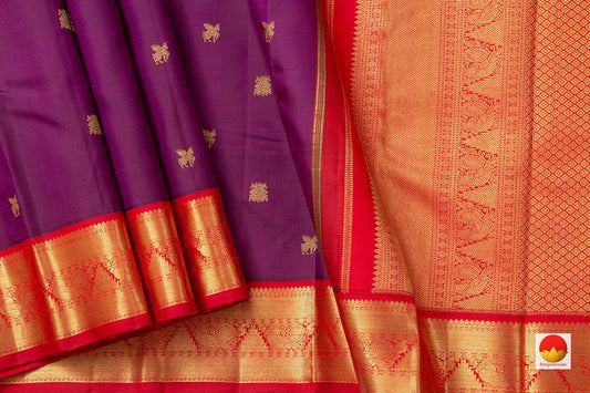 Purple Kanchipuram Silk Saree With A Contrast Red Border Handwoven Pure Silk Pure Zari For Wedding Wear PV NYC 944 - Silk Sari - Panjavarnam