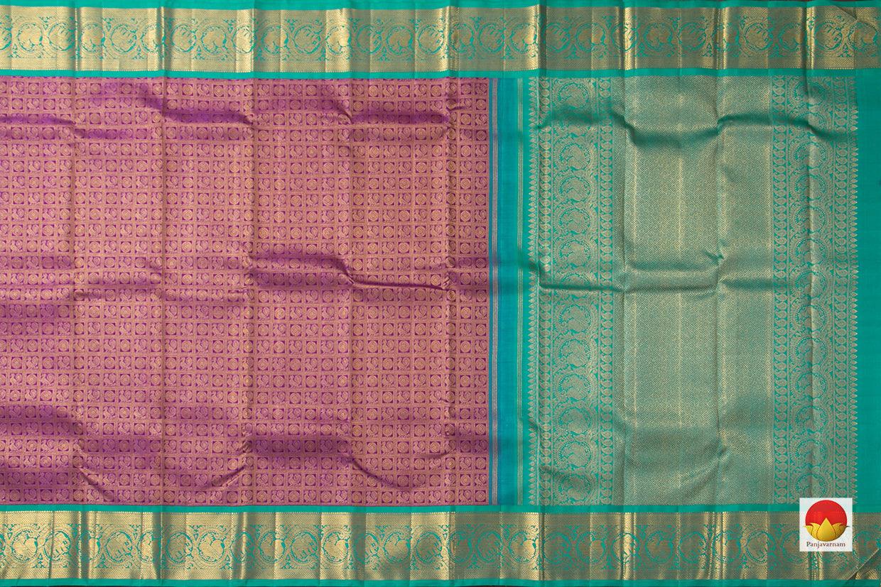 Purple Kanchipuram Silk Saree With Cyan Korvai Border Handwoven Pure Silk Pure Zari For Bridal Wear PV NYC 962 - Silk Sari - Panjavarnam PV NYC 962