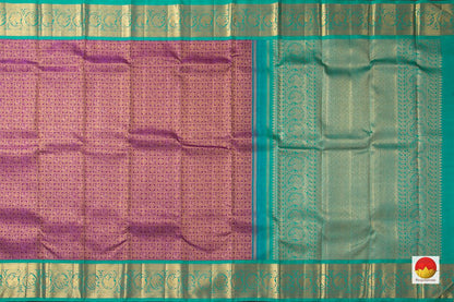 Purple Kanchipuram Silk Saree With Cyan Korvai Border Handwoven Pure Silk Pure Zari For Bridal Wear PV NYC 962 - Silk Sari - Panjavarnam PV NYC 962