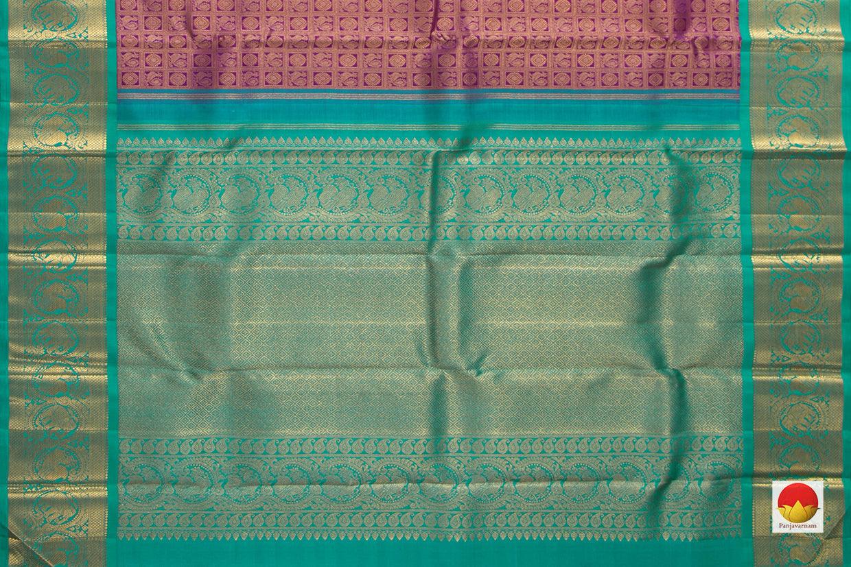 Purple Kanchipuram Silk Saree With Cyan Korvai Border Handwoven Pure Silk Pure Zari For Bridal Wear PV NYC 962 - Silk Sari - Panjavarnam PV NYC 962