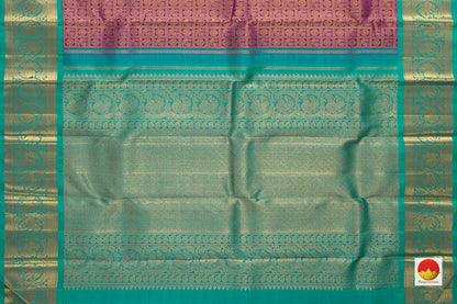 Purple Kanchipuram Silk Saree With Cyan Korvai Border Handwoven Pure Silk Pure Zari For Bridal Wear PV NYC 962 - Silk Sari - Panjavarnam PV NYC 962