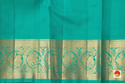 Purple Kanchipuram Silk Saree With Cyan Korvai Border Handwoven Pure Silk Pure Zari For Bridal Wear PV NYC 962 - Silk Sari - Panjavarnam PV NYC 962