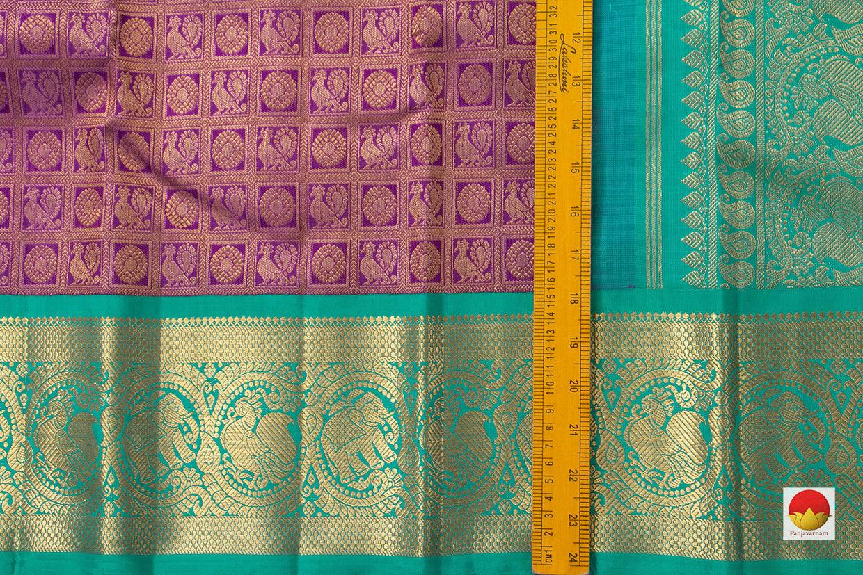 Purple Kanchipuram Silk Saree With Cyan Korvai Border Handwoven Pure Silk Pure Zari For Bridal Wear PV NYC 962 - Silk Sari - Panjavarnam PV NYC 962