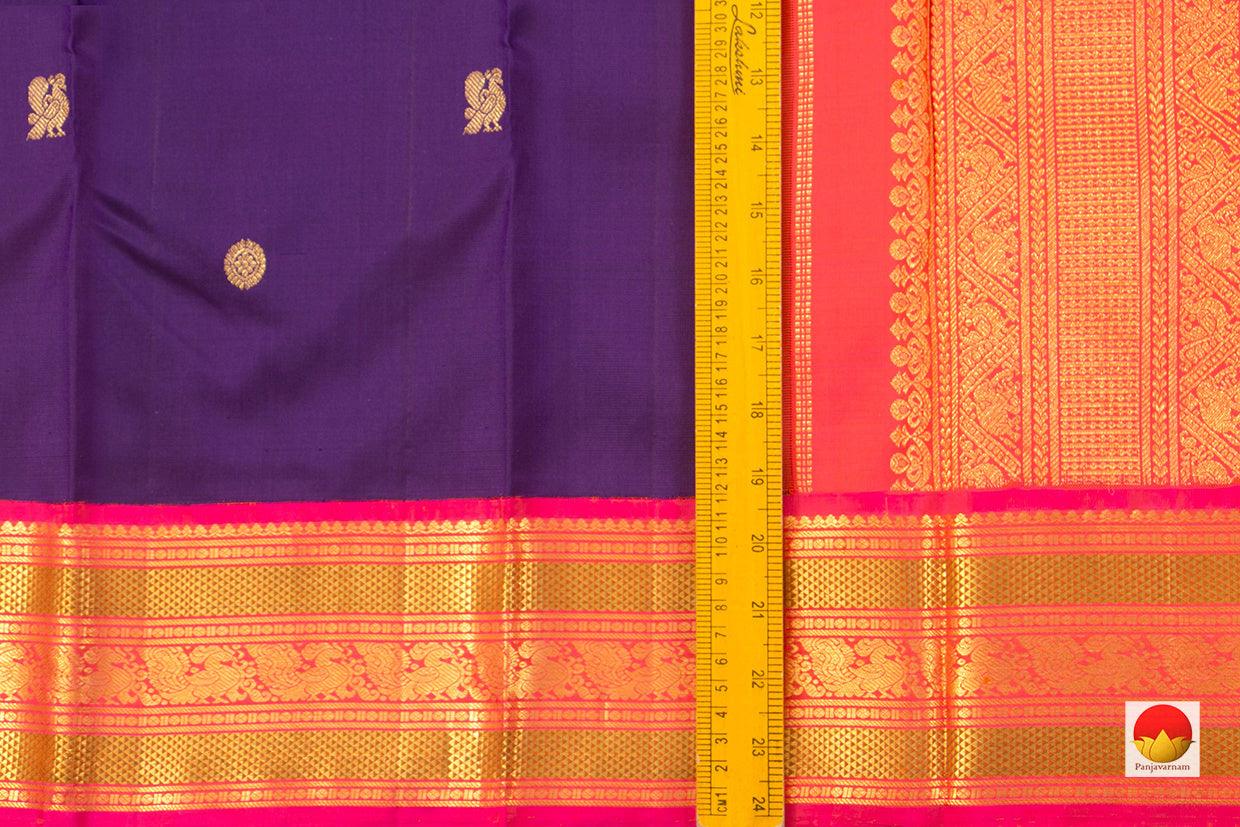 Purple Kanchipuram Silk Saree With Pink Korvai Border Handwoven Pure Silk And Pure Zari For Weddings - PV J 7268 - Silk Sari - Panjavarnam