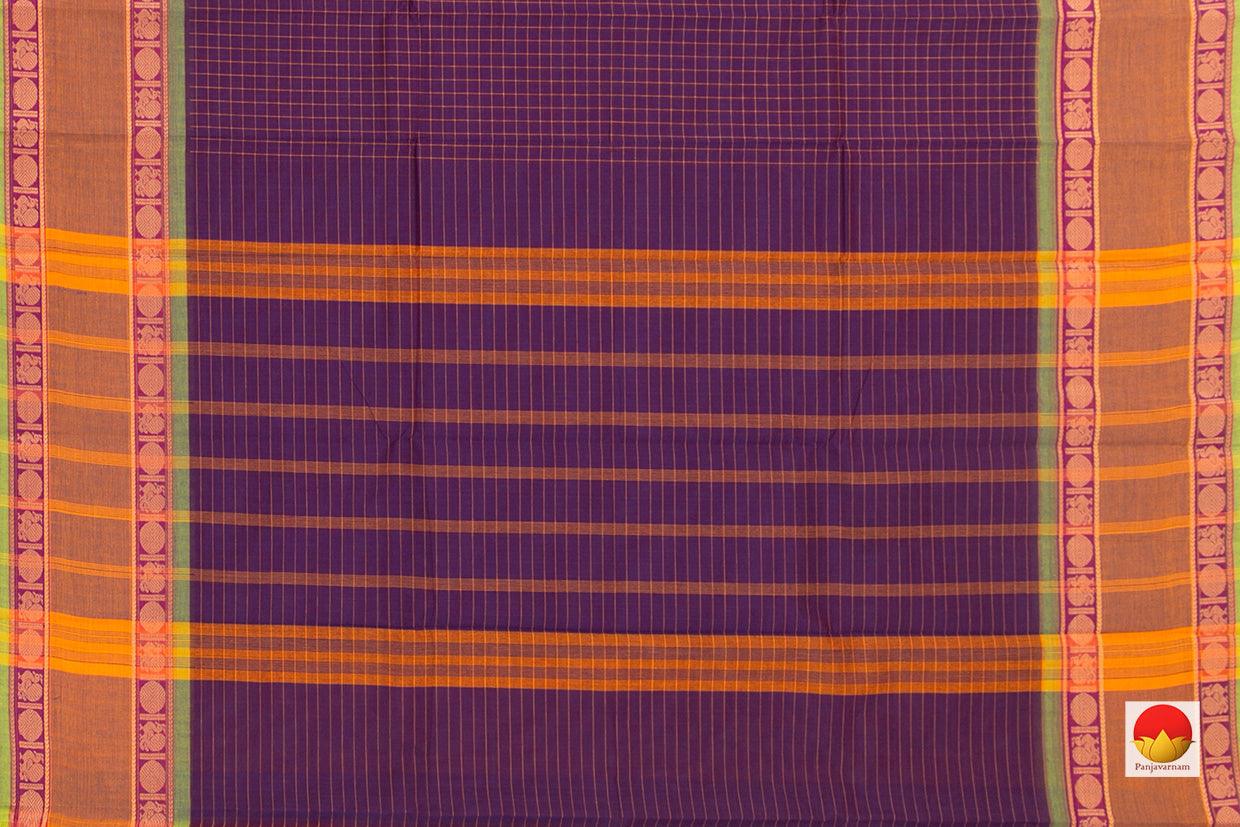 Purple With Mustard Checks Kanchi Cotton Saree For Office Wear PV KC 430 - Cotton Saree - Panjavarnam
