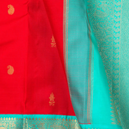 Red And Anandha Blue Kanchipuram Silk Saree For Festive Wear PV J 5205 - Silk Sari - Panjavarnam PV J 5205