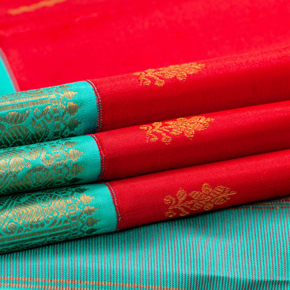 Red And Anandha Blue Kanchipuram Silk Saree For Festive Wear PV J 5205 - Silk Sari - Panjavarnam PV J 5205