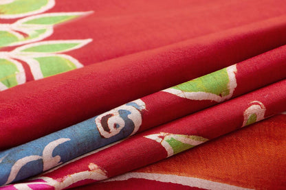 Red And Beige Lightweight Batik Silk Saree Handwoven Pure Silk For Office Wear PB 333 - Batik Silk - Panjavarnam
