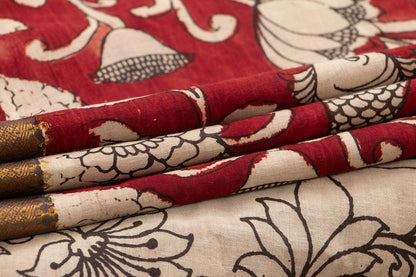 Red And Black Mangalagiri Cotton Kalamkari Saree For Office Wear PV K VSR 101 - Cotton Saree - Panjavarnam