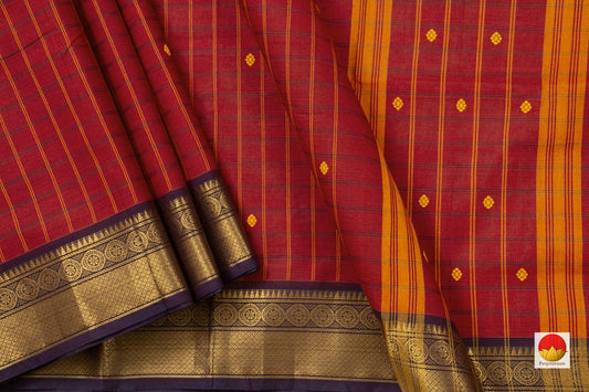 Red And Blue Chettinad Cotton Saree For Casual Wear PV SK CC 113 - Cotton Saree - Panjavarnam
