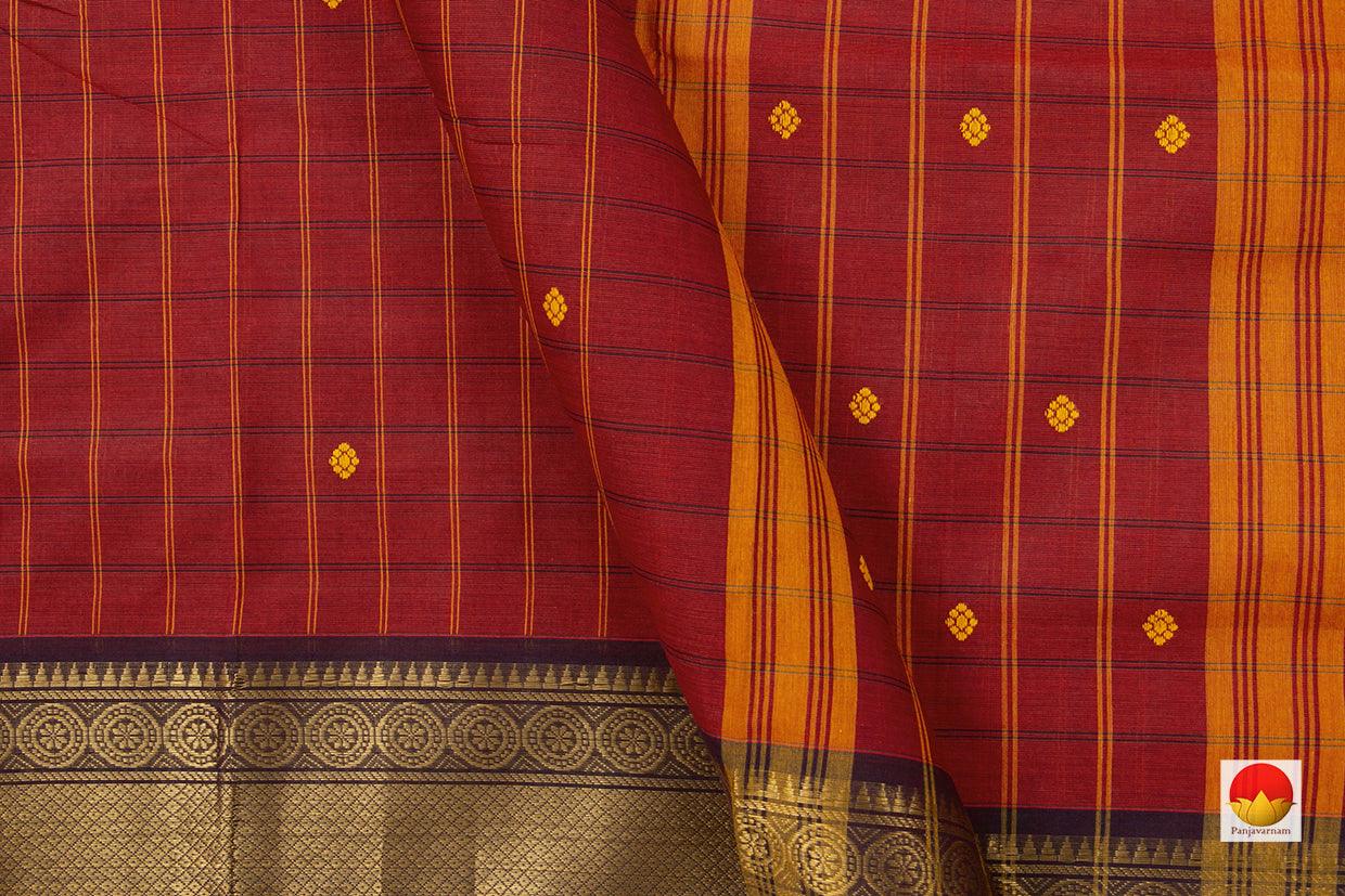 Red And Blue Chettinad Cotton Saree For Casual Wear PV SK CC 113 - Cotton Saree - Panjavarnam