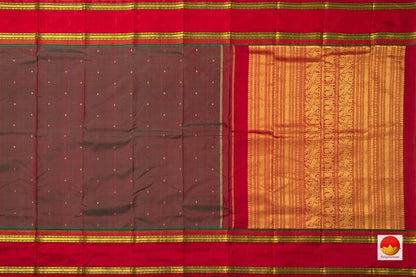 Red And Blue Dual Shade Kanchipuram Silk Saree With Red Rettai Pettu Border Handwoven Pure Silk Pure Zari For Festive Wear PV ABI 1215 - Silk Sari - Panjavarnam PV ABI 1215