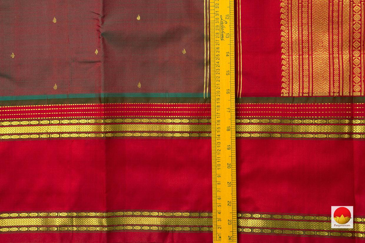 Red And Blue Dual Shade Kanchipuram Silk Saree With Red Rettai Pettu Border Handwoven Pure Silk Pure Zari For Festive Wear PV ABI 1215 - Silk Sari - Panjavarnam PV ABI 1215