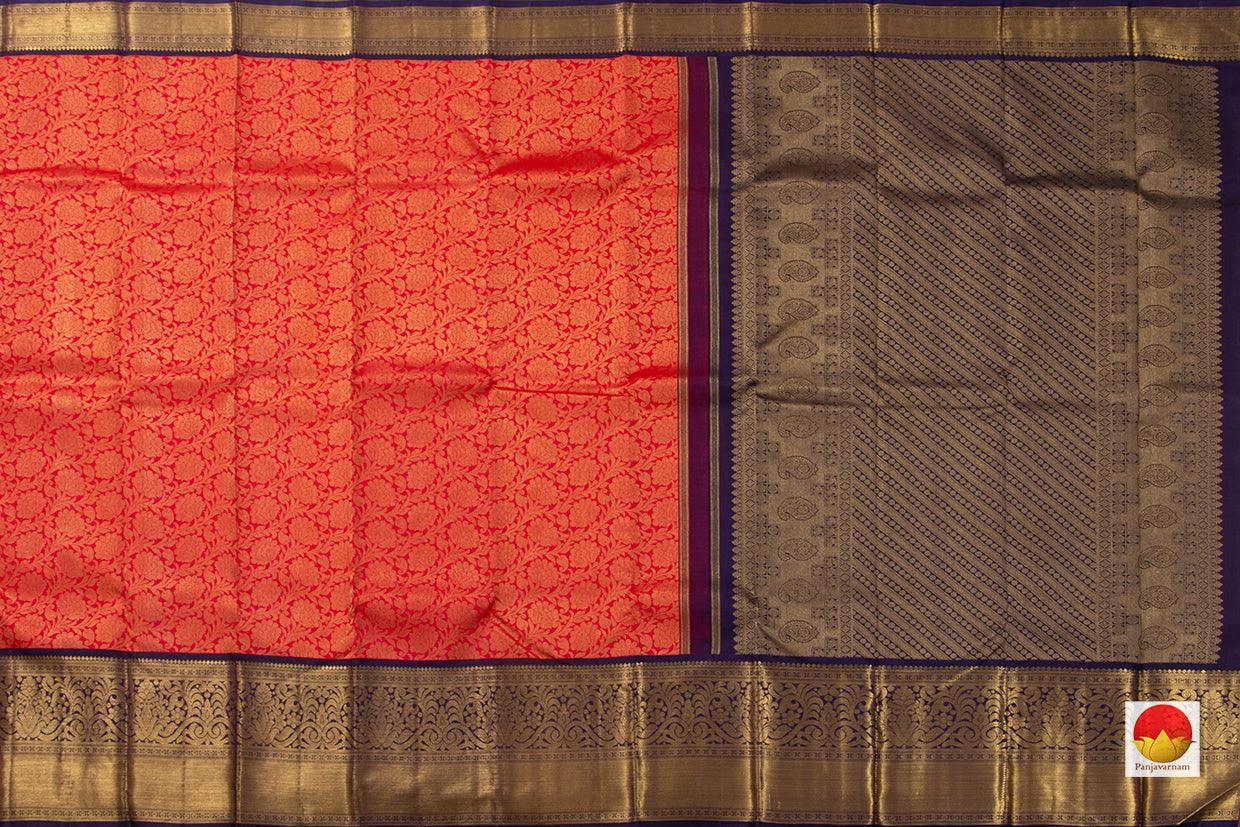 Red And Blue Kanchipuram Silk Saree Handwoven Pure Silk Pure Zari With Korvai Contrast Border For Wedding Wear PV NYC 725 - Silk Sari - Panjavarnam PV NYC 725