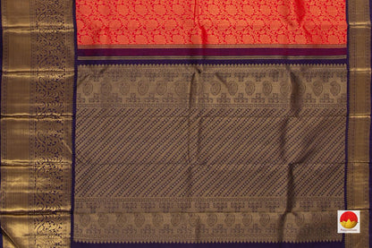 Red And Blue Kanchipuram Silk Saree Handwoven Pure Silk Pure Zari With Korvai Contrast Border For Wedding Wear PV NYC 725 - Silk Sari - Panjavarnam PV NYC 725