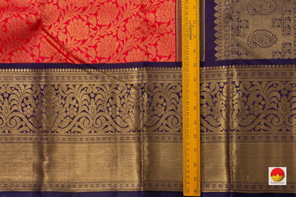 Red And Blue Kanchipuram Silk Saree Handwoven Pure Silk Pure Zari With Korvai Contrast Border For Wedding Wear PV NYC 725 - Silk Sari - Panjavarnam PV NYC 725