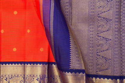 Red And Blue Kanchipuram Vairaoosi Silk Saree With Medium Border Handwoven Pure Silk For Wedding Wear PV NYC 1053 - Silk Sari - Panjavarnam