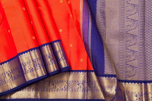 Red And Blue Kanchipuram Vairaoosi Silk Saree With Medium Border Handwoven Pure Silk For Wedding Wear PV NYC 1053 - Silk Sari - Panjavarnam PV NYC 1053