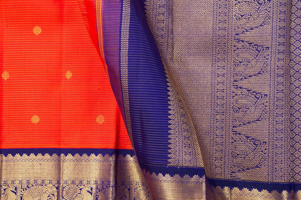 Red And Blue Kanchipuram Vairaoosi Silk Saree With Medium Border Handwoven Pure Silk For Wedding Wear PV NYC 1053 - Silk Sari - Panjavarnam PV NYC 1053