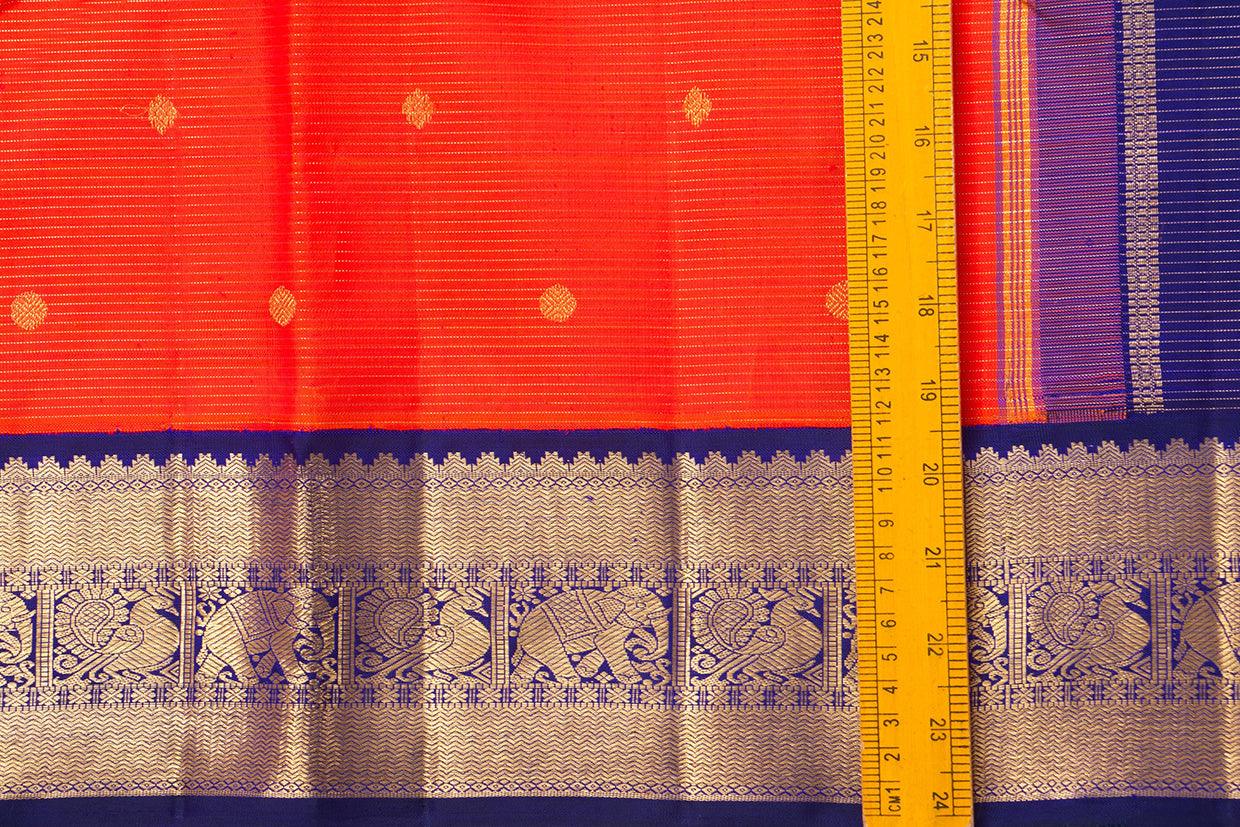 Red And Blue Kanchipuram Vairaoosi Silk Saree With Medium Border Handwoven Pure Silk For Wedding Wear PV NYC 1053 - Silk Sari - Panjavarnam PV NYC 1053