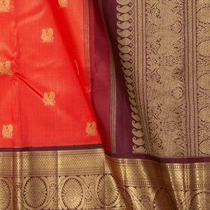 Red And Brown Kanchipuram Silk Saree With Medium Border Handwoven Pure Silk For Wedding Wear PV NYC 1132 - Silk Sari - Panjavarnam PV NYC 1132