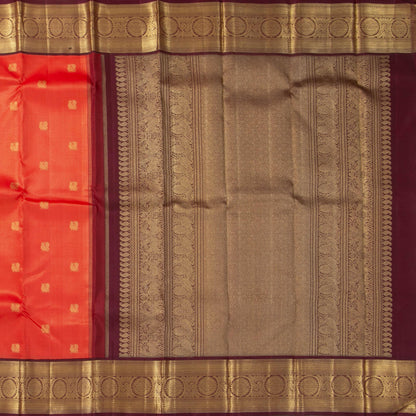 Red And Brown Kanchipuram Silk Saree With Medium Border Handwoven Pure Silk For Wedding Wear PV NYC 1132 - Silk Sari - Panjavarnam PV NYC 1132