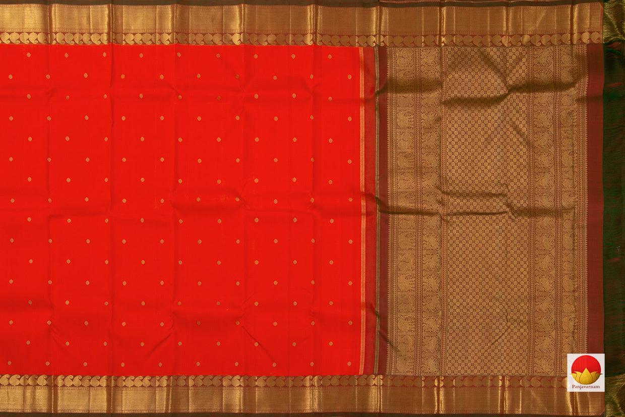 Red And Brown Zari Butta Kanchipuram Silk Saree Handwoven Pure Silk Pure Zari For Wedding Wear PV GTA 71 - Silk Sari - Panjavarnam