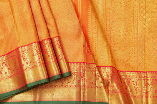 Red And Gold Zari Kanchipuram Silk Saree With Medium Border Handwoven Pure Silk For Wedding Wear PV NYC 1091 - Silk Sari - Panjavarnam