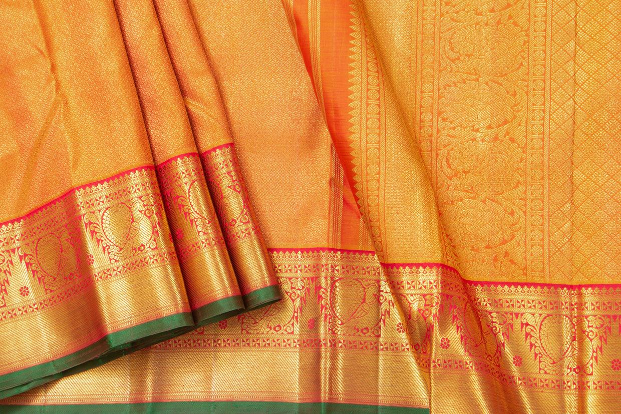 Red And Gold Zari Kanchipuram Silk Saree With Medium Border Handwoven Pure Silk For Wedding Wear PV NYC 1091 - Silk Sari - Panjavarnam PV NYC 1091