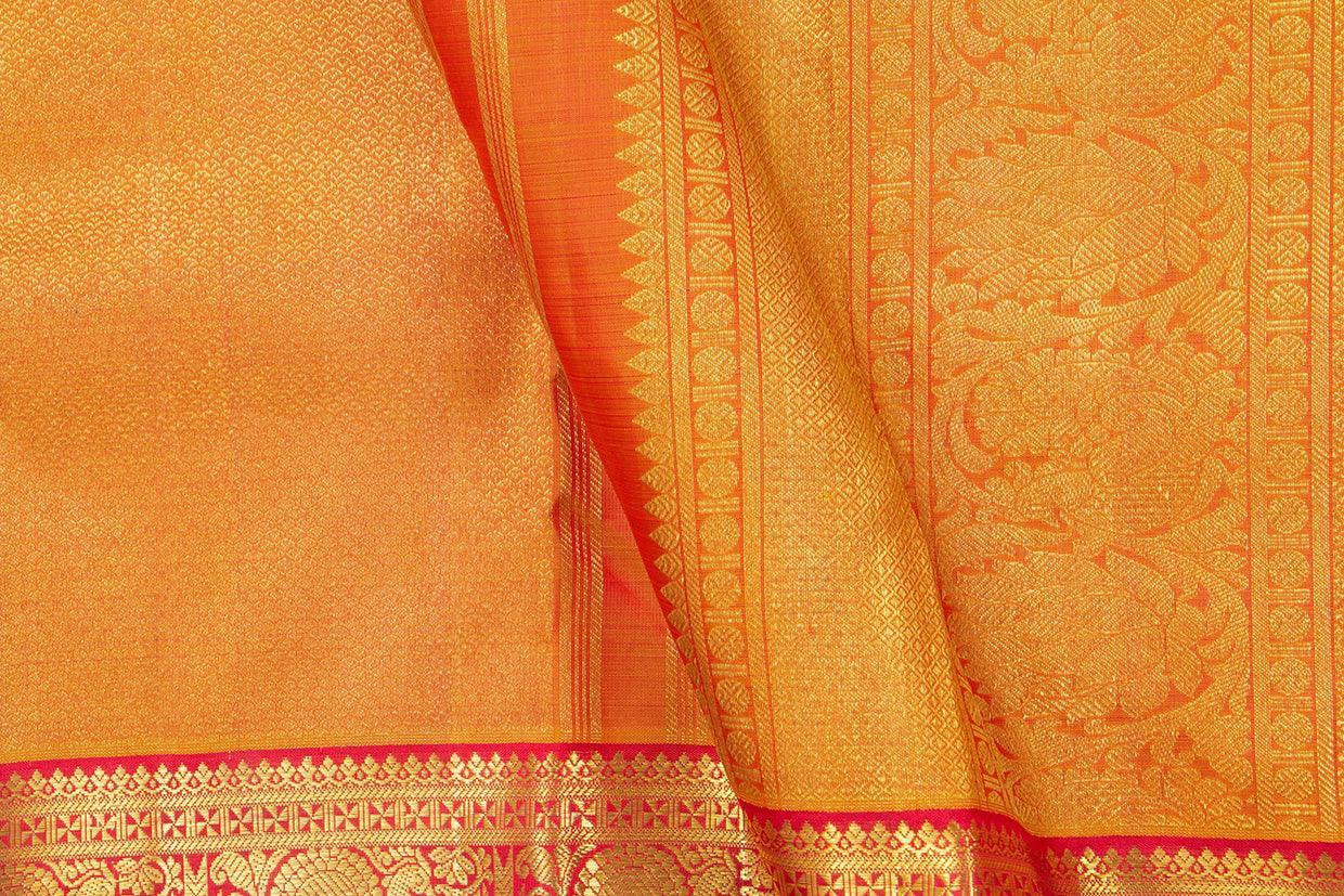 Red And Gold Zari Kanchipuram Silk Saree With Medium Border Handwoven Pure Silk For Wedding Wear PV NYC 1091 - Silk Sari - Panjavarnam PV NYC 1091