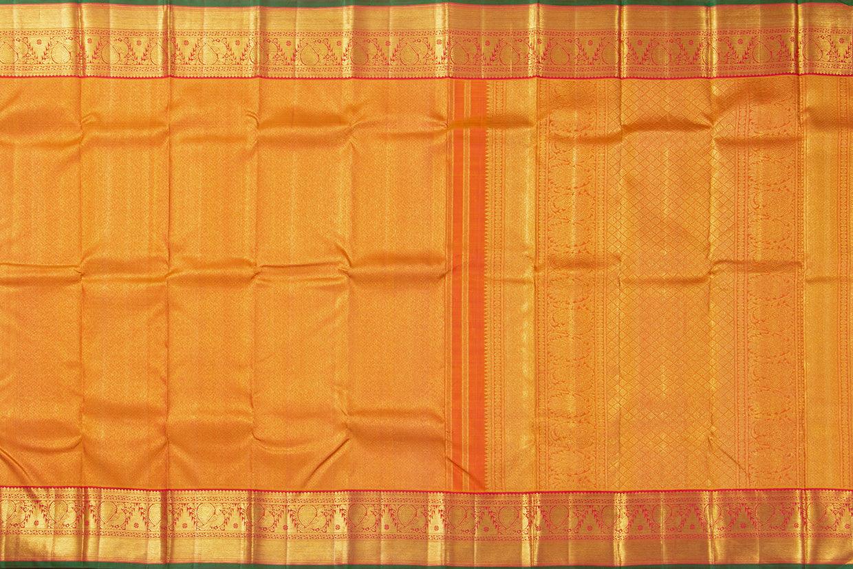 Red And Gold Zari Kanchipuram Silk Saree With Medium Border Handwoven Pure Silk For Wedding Wear PV NYC 1091 - Silk Sari - Panjavarnam PV NYC 1091