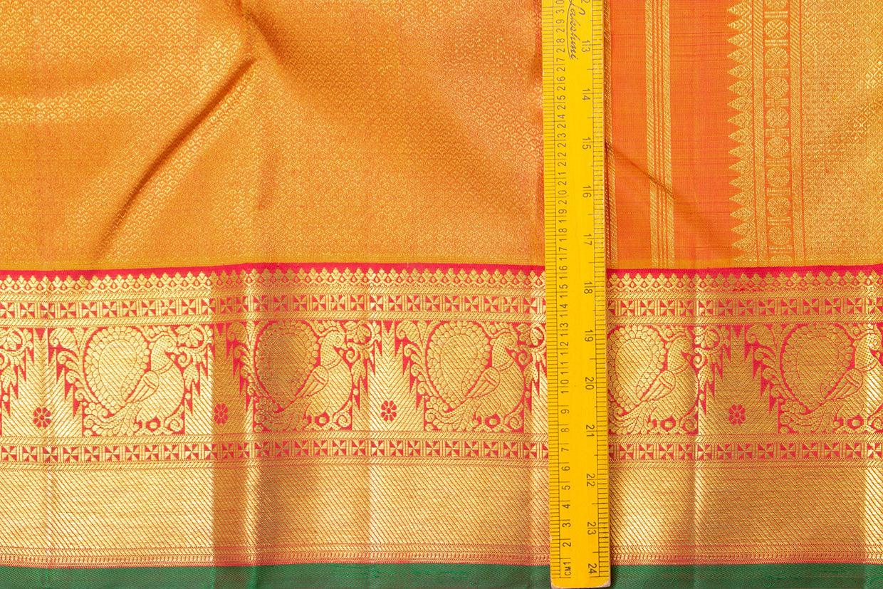 Red And Gold Zari Kanchipuram Silk Saree With Medium Border Handwoven Pure Silk For Wedding Wear PV NYC 1091 - Silk Sari - Panjavarnam PV NYC 1091