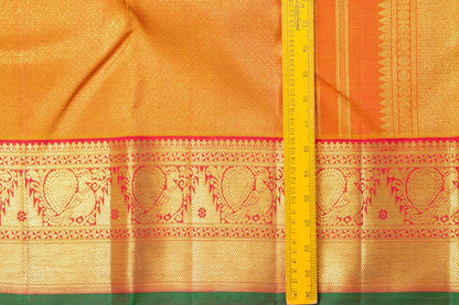 Red And Gold Zari Kanchipuram Silk Saree With Medium Border Handwoven Pure Silk For Wedding Wear PV NYC 1091 - Silk Sari - Panjavarnam PV NYC 1091