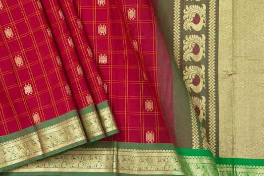 Red And Green Kanchi Cotton Saree For Office Wear PV NYC KC 1083 - Cotton Saree - Panjavarnam