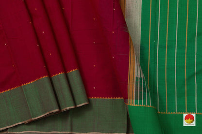 Red And Green Kanchi Cotton Saree Ganga Jamuna Border For Office Wear PV KC 367 - Cotton Saree - Panjavarnam