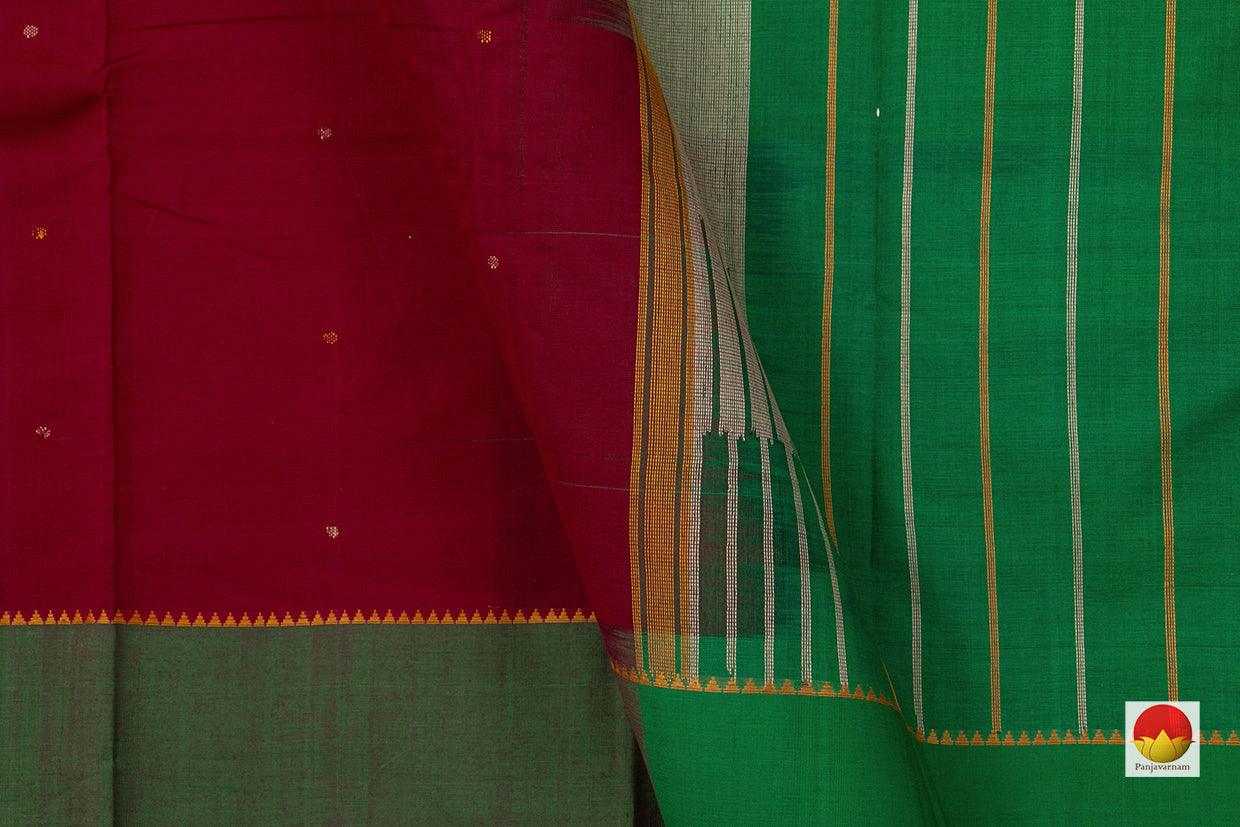 Red And Green Kanchi Cotton Saree Ganga Jamuna Border For Office Wear PV KC 367 - Cotton Saree - Panjavarnam PV KC 367