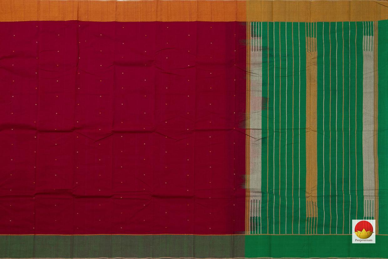 Red And Green Kanchi Cotton Saree Ganga Jamuna Border For Office Wear PV KC 367 - Cotton Saree - Panjavarnam PV KC 367