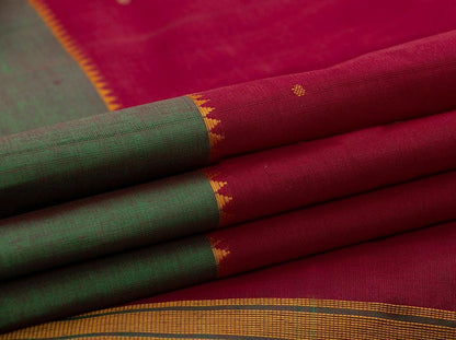 Red And Green Kanchi Cotton Saree Ganga Jamuna Border For Office Wear PV KC 367 - Cotton Saree - Panjavarnam PV KC 367