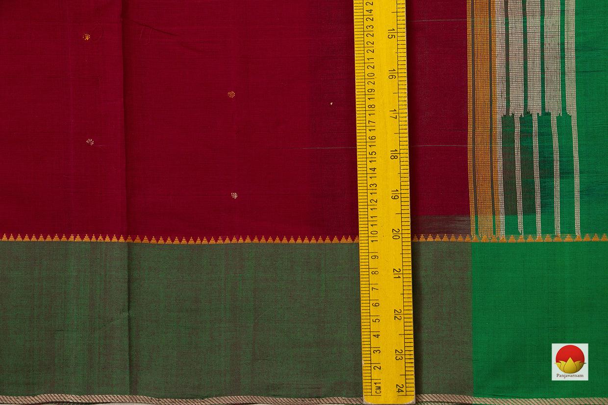 Red And Green Kanchi Cotton Saree Ganga Jamuna Border For Office Wear PV KC 367 - Cotton Saree - Panjavarnam PV KC 367