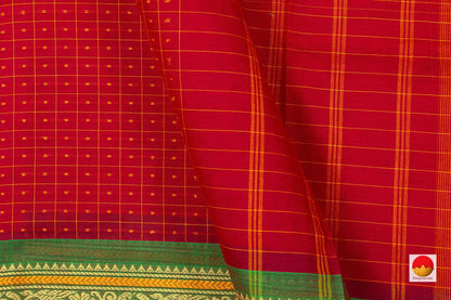 Red And Green Kanchi Cotton Saree Silk Thread Border For Office Wear PV KC 419 - Cotton Saree - Panjavarnam