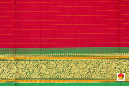 Red And Green Kanchi Cotton Saree Silk Thread Border For Office Wear PV KC 419 - Cotton Saree - Panjavarnam