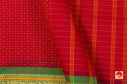 Red And Green Kanchi Cotton Saree Silk Thread Border For Office Wear PV KC 419 - Cotton Saree - Panjavarnam PV KC 419