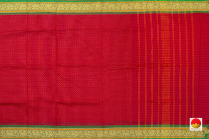 Red And Green Kanchi Cotton Saree Silk Thread Border For Office Wear PV KC 419 - Cotton Saree - Panjavarnam PV KC 419