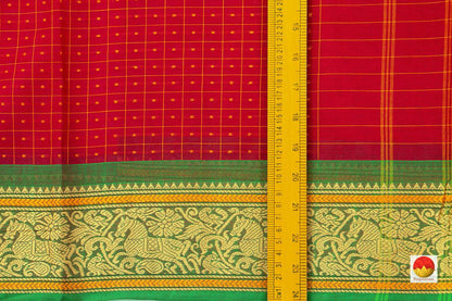 Red And Green Kanchi Cotton Saree Silk Thread Border For Office Wear PV KC 419 - Cotton Saree - Panjavarnam PV KC 419