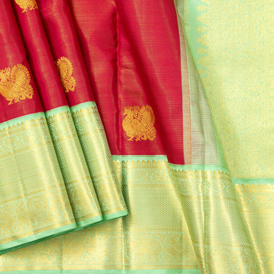 Red And Green Kanchipuram Silk Saree For Wedding Wear PV NYC 1498 - Silk Sari - Panjavarnam PV NYC 1498