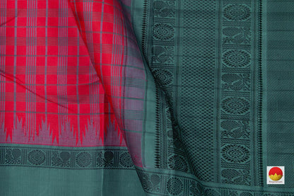 Red And Grey Kanchipuram Silk Saree Handwoven Pure Silk No Zari For Festive Wear PV RM NZ 433 - Silk Sari - Panjavarnam