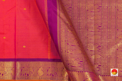 Red And Magenta Dual Shade Kanchipuram Silk Saree Handwoven Pure Silk Pure Zari For Weddings - PV J 6941 - Silk Sari - Panjavarnam