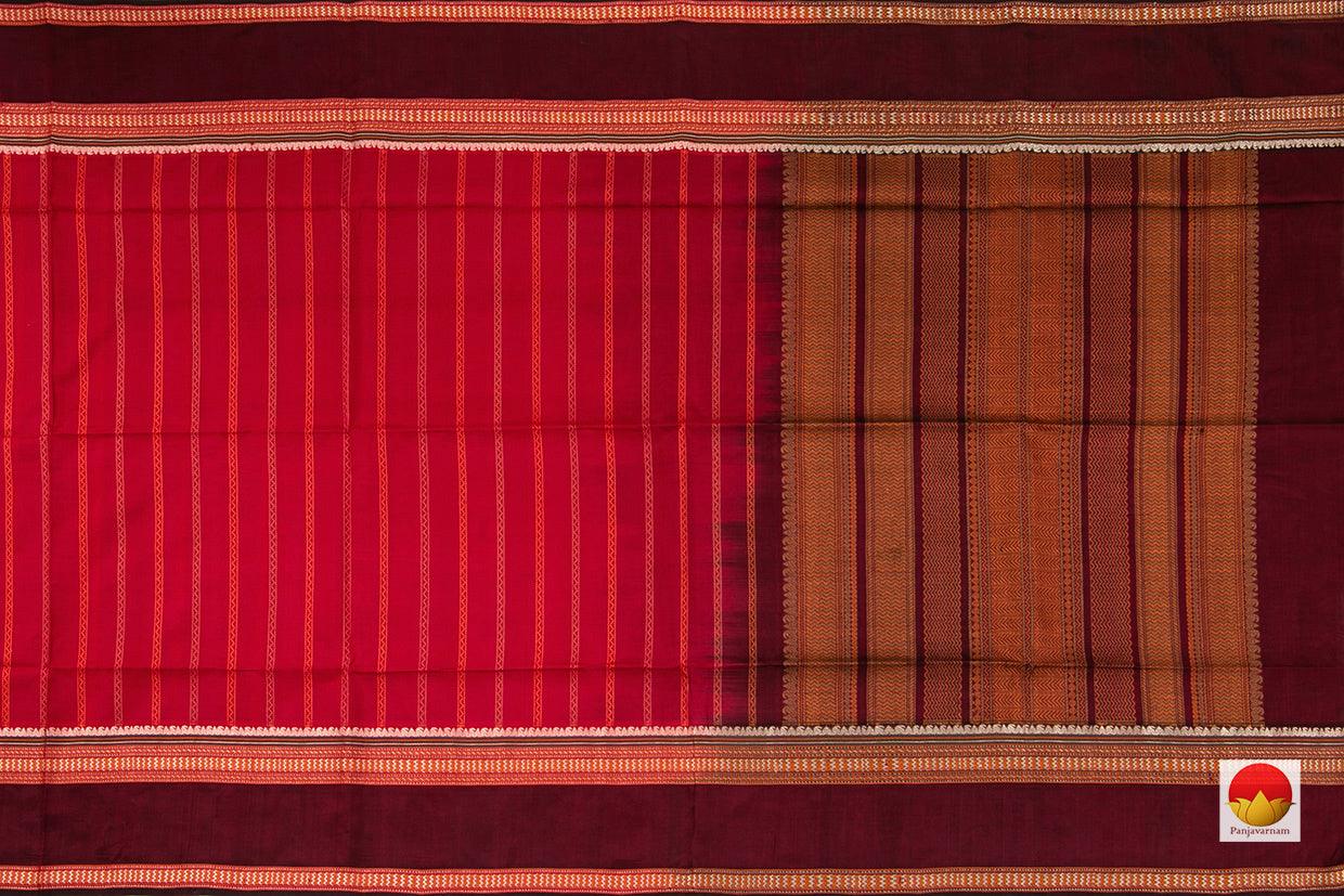 Red and Maroon Kanchi Silk Cotton Saree With Vertical Silk Thread Work Handwoven For Office Wear PV KSC 1220 - Silk Cotton - Panjavarnam